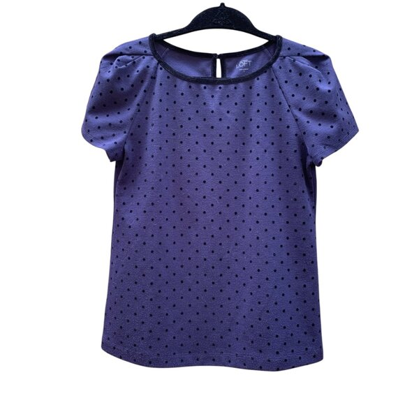 Ann Taylor Loft Purple & Velvet Black Polka Dot Short Sleeve Top Size Small - Picture 1 of 9
